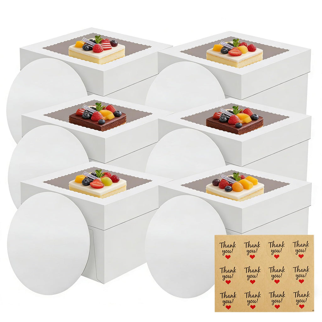 LNDIEHS 6 Pack Cake Boxes with Window, 12x12x8 Inches, for Wedding Birthday