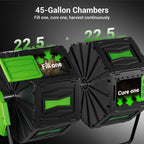 Compost Tumbler, Easy Assemble & Efficient Outdoor Compost Bin, 45 Gallon/170 Liter Large Dual Chamber Rotating Composter for Garden, Kitchen, and Yard Waste, Green Door