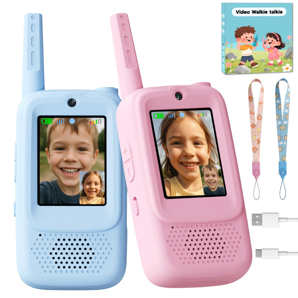 Video Walkie Talkies for Kids, Handheld 2 Pack Rechargeable Video Walkies Talkies, Indoor Outdoor Toys Christmas Birthday Gifts for Age 3-12 Year Old Girls Boys (Blue & Pink)
