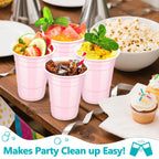 LANLISA 100 Light Pink Plastic Cups, 16 oz Disposable Cups, Drinking Cups For Party Supplies