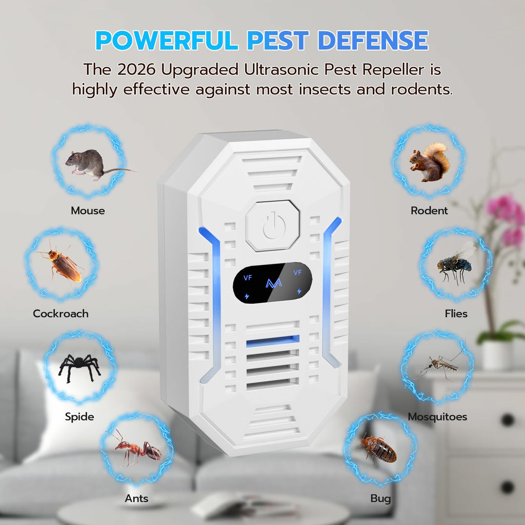 2026 Upgrade Ultrasonic Pest Repeller, 4 Pack Plug-in Electronic Mouse Deterrent with Smart Frequency, Safe & Quiet Indoor Rodent Repellent for Mice, Rats, Roaches, Ants, Spiders, Mosquitoes & Bugs