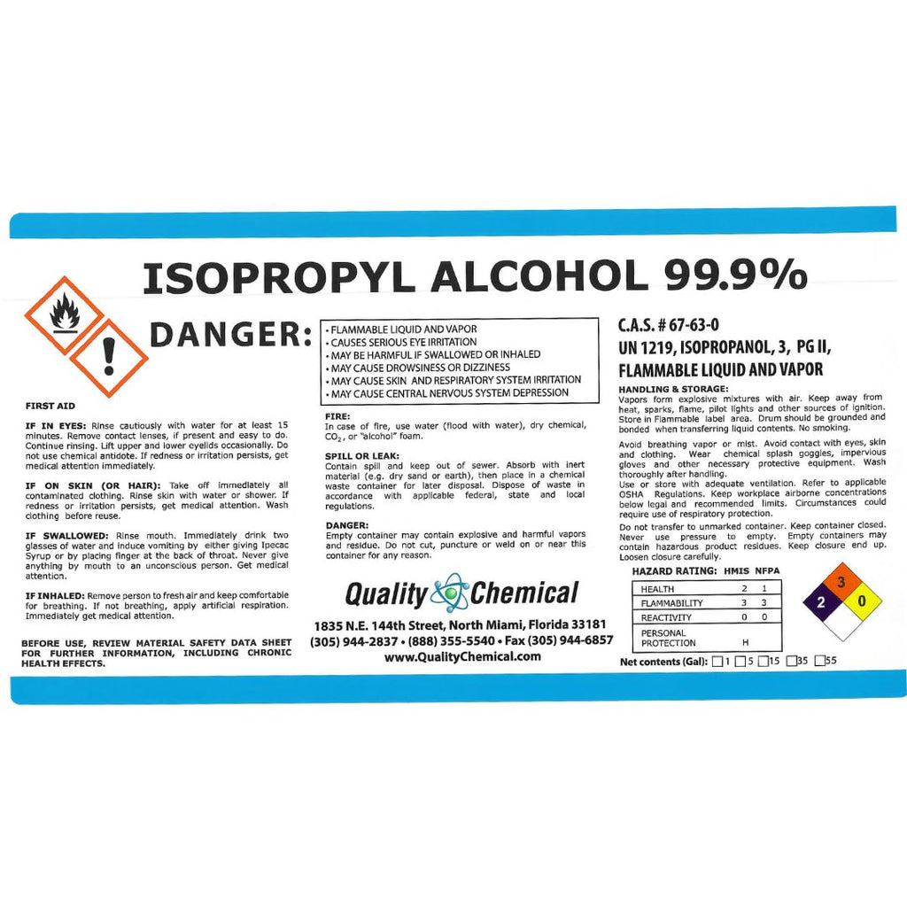 Quality Chemical - Super Premium - 99.9% Pure Isopropyl Alcohol (IPA) - Made in The USA - 128 Fl Oz Bottle - Concentrated Isopropyl Alcohol