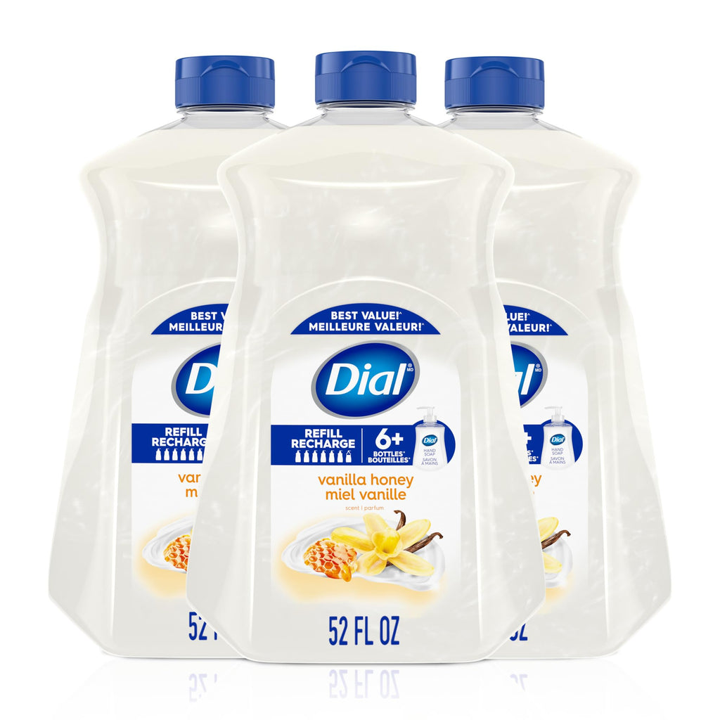Dial Liquid Hand Soap, Vanilla Honey Scent, 52 Fl Oz Hand Soap Refill (Pack of 3), Dermatologist-Tested, Gentle Formula