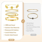 MOINSPIRE 18K Gold Plated Bracelets for Women, Stainless Steel Four Leaf Clover Tennis Nail Love Bangle Bracelets Set, Trendy Stackable Twist Cuff Bracelet Non Tarnish Jewelry Gifts Choice