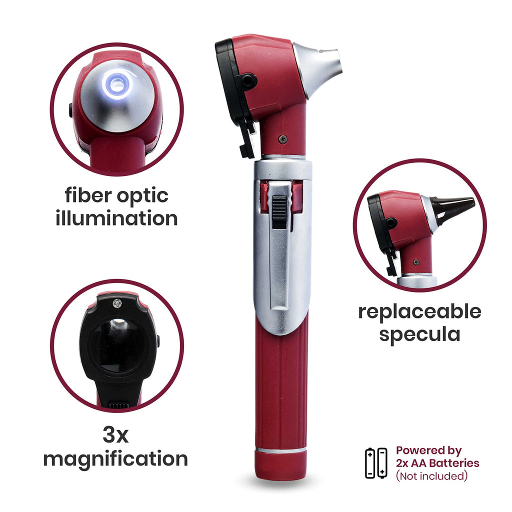 Zyrev ZetaLife Otoscope - Ear Scope with Light, Ear Infection Detector, Pocket Size (Maroon Color)