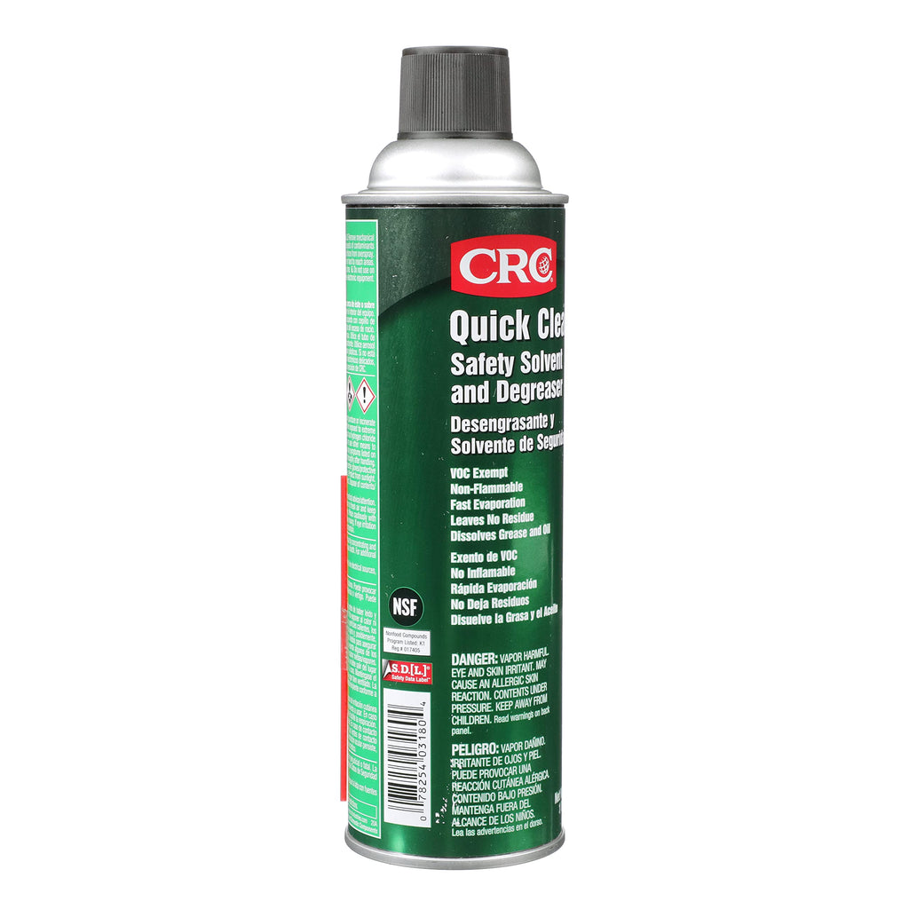 CRC Quick Clean Safety Solvent And Degreaser 03180 – 19 WT OZ, Clear, Aerosol Cleaner - Industrial Cleaners And Degreasers