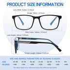 DEHOTRE 2 Pack Progressive Multifocus Reading Glasses Men Unbreakable TR90 Frame Temple Large Size Readers with Metal Inlays Multifocal Lens Blue Light Blocking Black & Blue 1.75