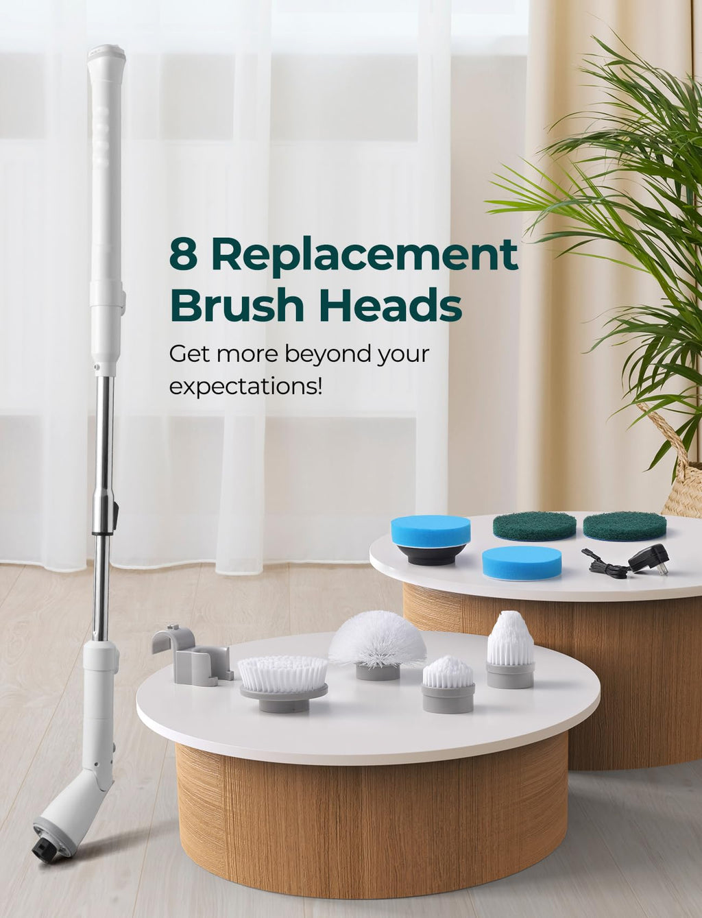 Sweepulire Electric Spin Scrubber SW1, Shower Scrubber with Long Handle, 2 Spin Speeds, Electric Bathroom Scrubber with 8 Replacement Heads, Bath Tub Cleaner Brush for Floor, Tub, Shower, Tile