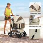 4 Wheels Pet Stroller for Small/Medium Dogs and Cats,Dog Stroller with Detachable Carrier and Storage Basket,One Click Folding,Compact Portable,Up to 50lbs,3 in1 Multifunctional(Grey)