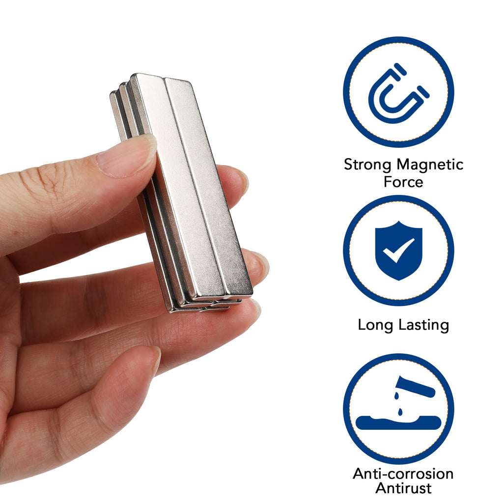 TRYMAG Strong Neodymium Magnets with Adhesive Backing, 12 Pack, 60x10x3 mm