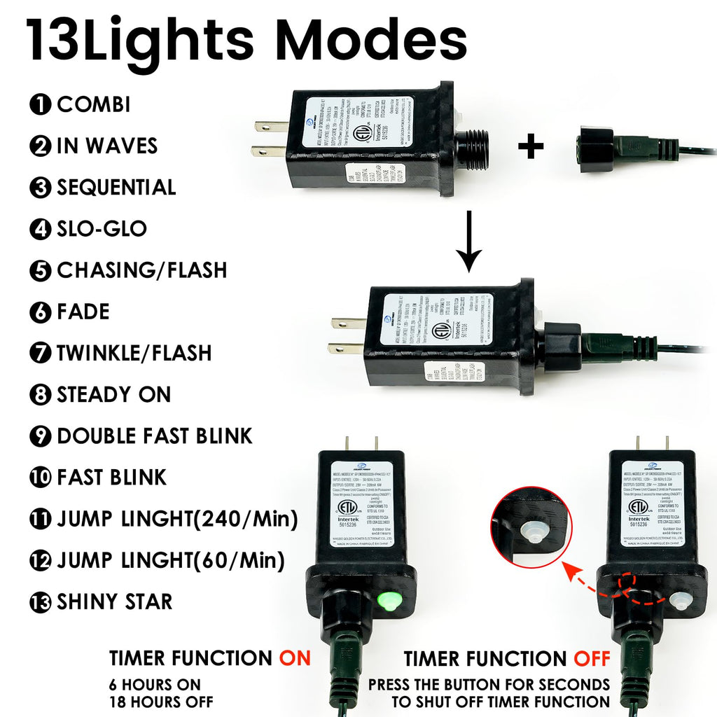 Connectable 100LED 42Ft 13Modes Christmas String Lights Indoor Outdoor | Extendable Green Wire Cool White Christmas Tree Lights with Timer | Twinkle Fairy Light Plug in for Xmas Tree(Cool White)