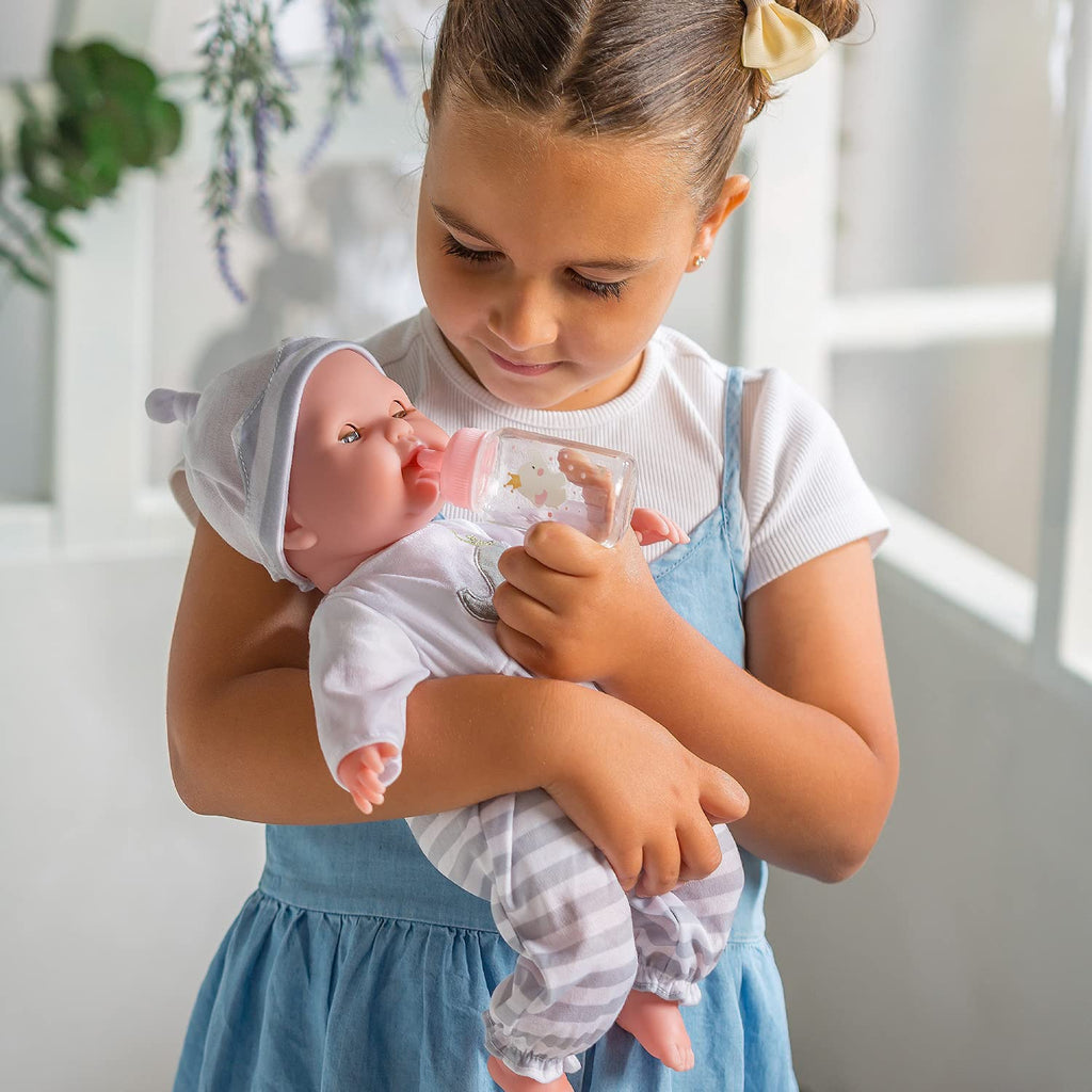 15" Realistic Soft Body Baby Doll with Open/Close Eyes | JC Toys - Berenguer Boutique | Bottle & Pacifier | Grey | Ages 2+
