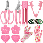 14 Pcs Mother's Day Rose Stripper Thorn Remover Tool Garden Pruning Shears Scissors Kit Leaf Stripping Tool Floral Gloves and Floral Tape Flower Stripper Kit Gift for Wedding Outdoor Gardening(Pink)