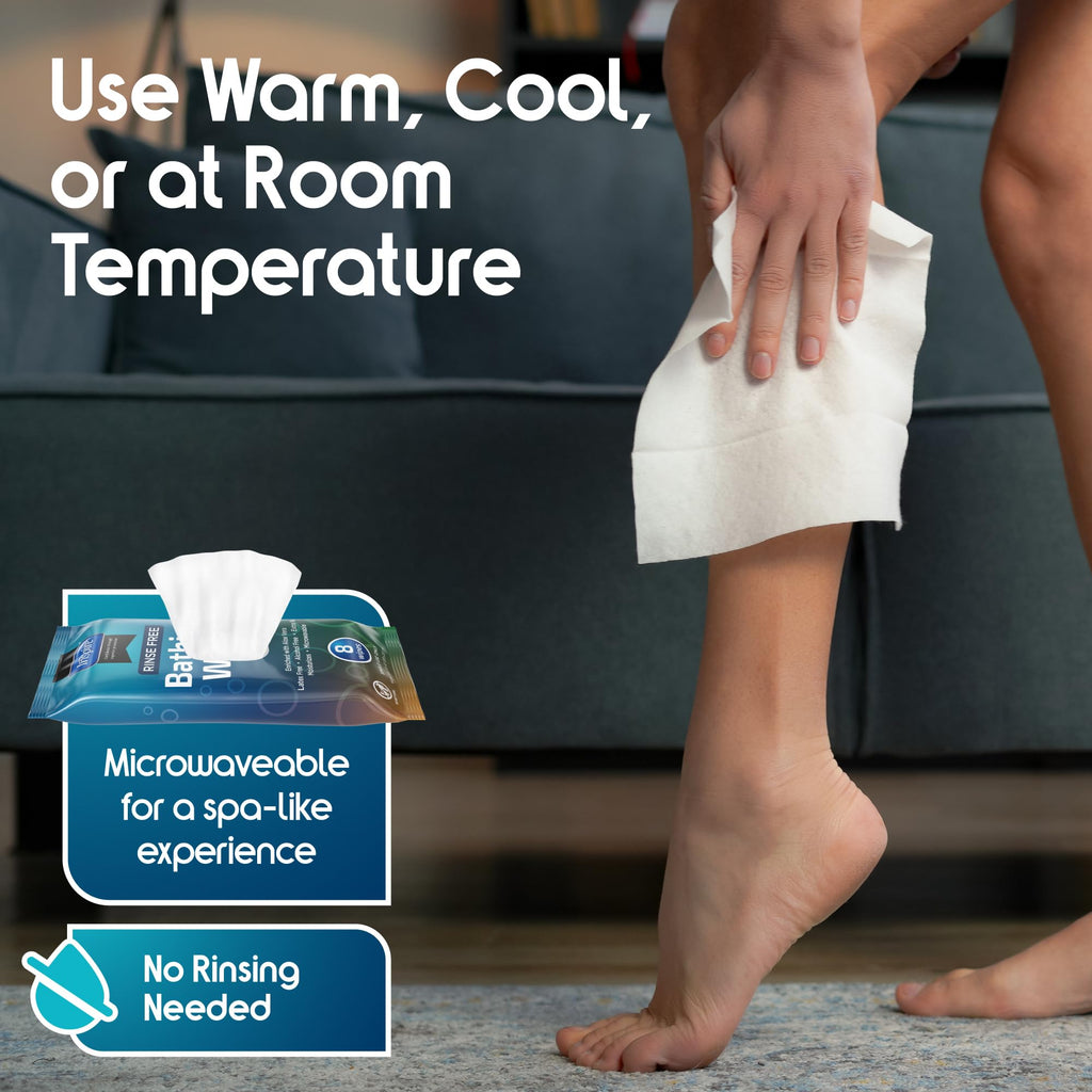 Body Wipes for adults bathing no rinse | Adult Wash Cloths Extra Large, Bathing Wipes for Incontinence, 8"x 8" In (48 count) | By Inspire