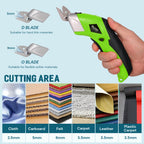 Cordless Electric Scissors, VLOXO Cardboard Cutter Electric Fabric Scissors with Blades Rechargeable Powerful Fabric Cutter for Crafts Leather Carboard Carpet Plastic Felt with Case Green CS4001