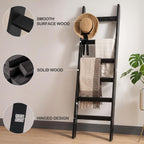 TEAKMAMA 6-Tier 5.4ft Blanket Ladder with Hooks Farmhouse Black