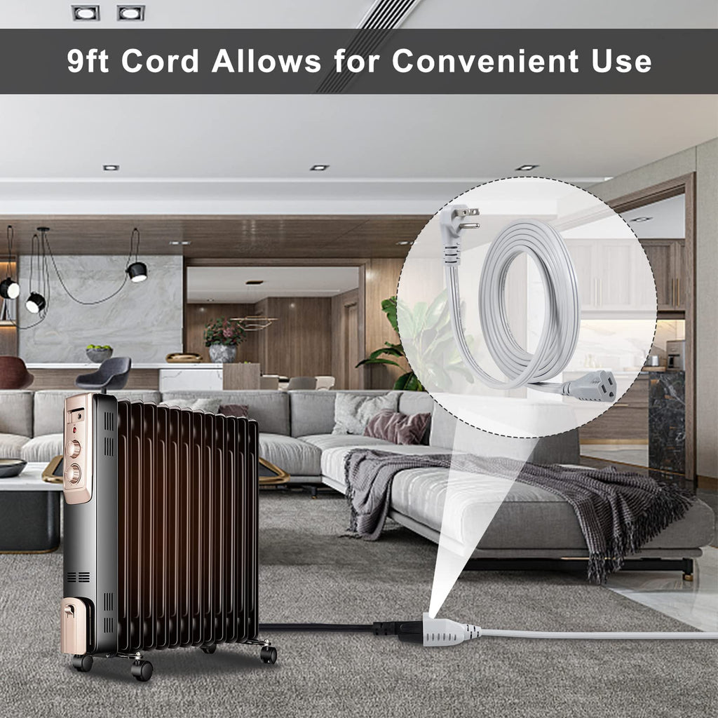 KUNCAN Appliance Power Extension Cord - 3 Prong Flat Wire SPT-3 14 AWG Heavy Duty Male to Female Extender Low Profile Grounded Cable for Major AC Unit, Air Conditioner, Refrigerator (9 Feet)