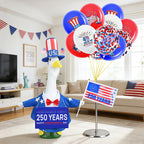MOVINPE 4th of July Porch Goose Outfit, 250th Anniversary Patriotic Costume Set for 23'' Lawn Goose Statues – Door Sign, Dress Coat, Top Hat, Fake Beard, Flags & Balloons Uncle Sam Lawn Decor