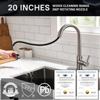 WEWE High-Arc Pull-Down Kitchen Faucet, Brushed Nickel, 3-Mode Sprayer