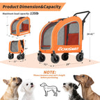 EchoSmile 4 Wheels Pet Stroller, Dog & Cat Stroller for All-Season, Lightweight Carrier with Storage Basket, Adjustable Handle, Removable Pad, Breathable Mesh, Up to 135 lbs, Orange (Orange)