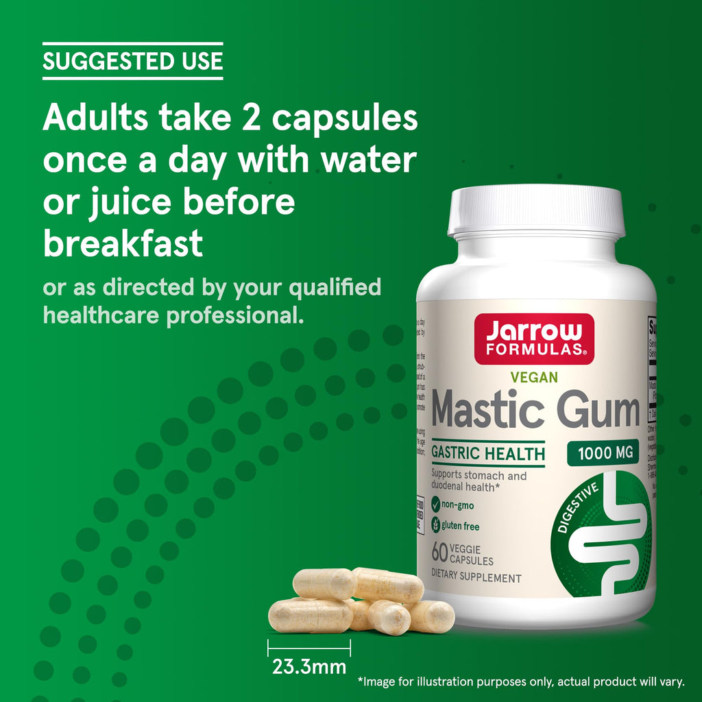 Jarrow Formulas Mastic Gum 1000 mg - 60 Veggie Caps - Mastic Gum Capsules Supporting Stomach and Duodenal Health - 30 Servings