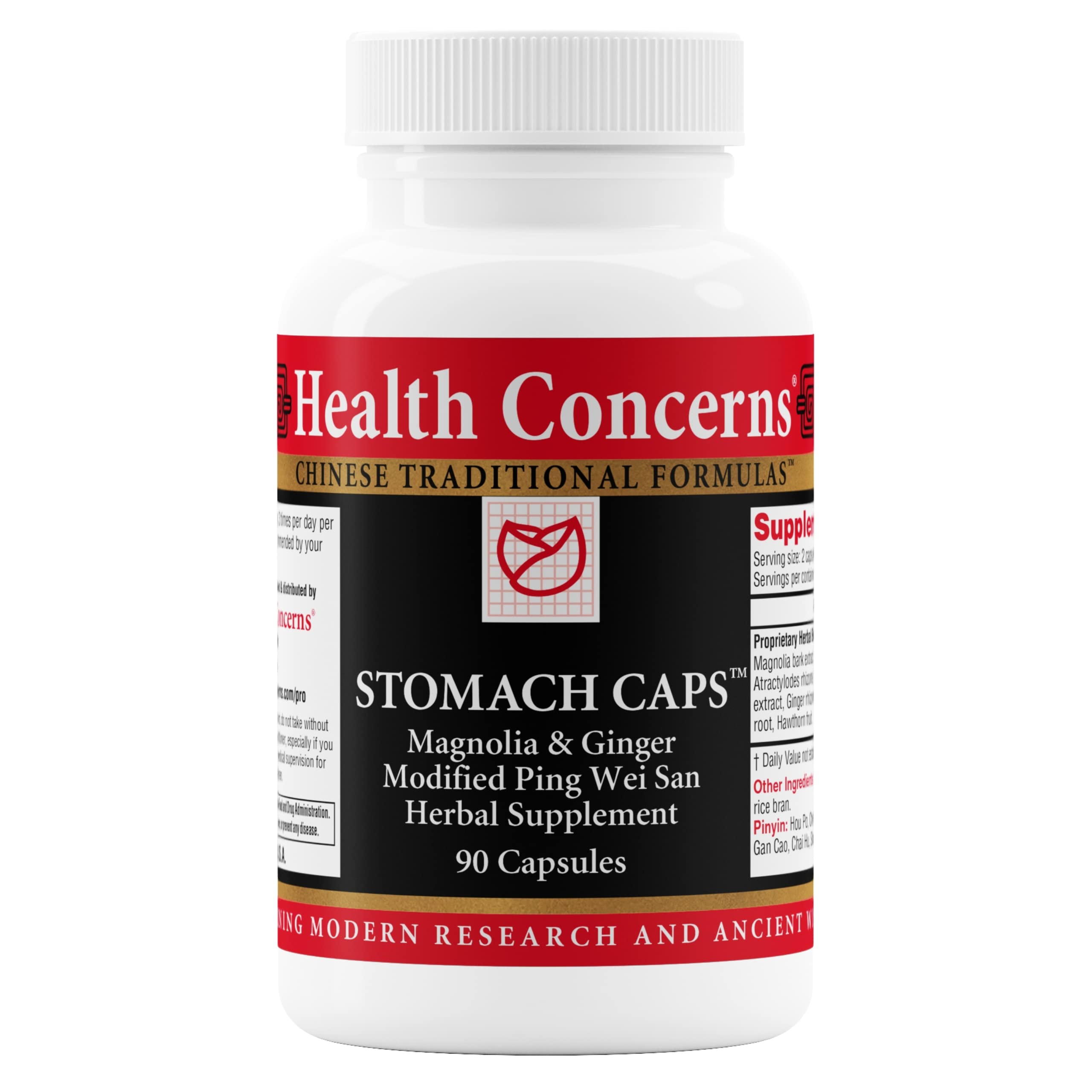 Health Concerns Stomach Caps – Digestive Support & Gut Health – Bloating & Gas Relief – Ginger & Magnolia Bark Chinese Herbal Supplement for Men & Women – Modified Ping Wei San – 90 Capsules