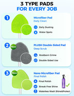 XINDELL Interior Windshield Cleaner Tool – Car Interior Window Cleaning Kit with Extendable Handle & 4 Microfiber Pads, Auto Wiper Inside Compact Windshield Brush for Car & Home Windows
