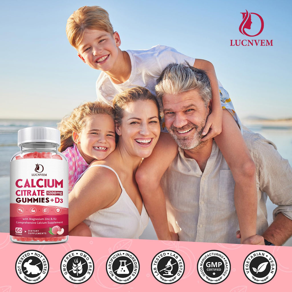 (2 Pack) Calcium Citrate 1200mg with Vitamin D3 Supplements Gummies for Women & Men, Calcium Gummies with Vitamin D3 K2, High Absorption for Bone Muscle Healthy- Peach Flavor- 60 Day Supply