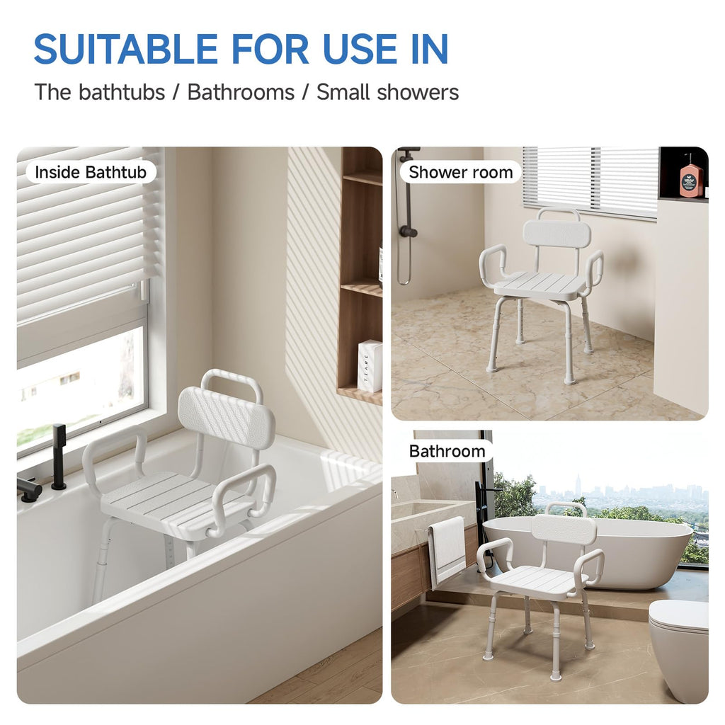 Loyoda 360° Swivel Shower Chair for Inside Shower, Removable Arms & Back, Adjustable Height Rotating Shower Stool for Seniors and Disabled，Swivel Bath Chair for Inside Tub，Neutral Gray