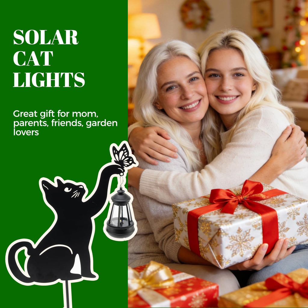 CabyGift Black Cat Solar Lights Outdoor, 2 Pack Cat Garden Decor
