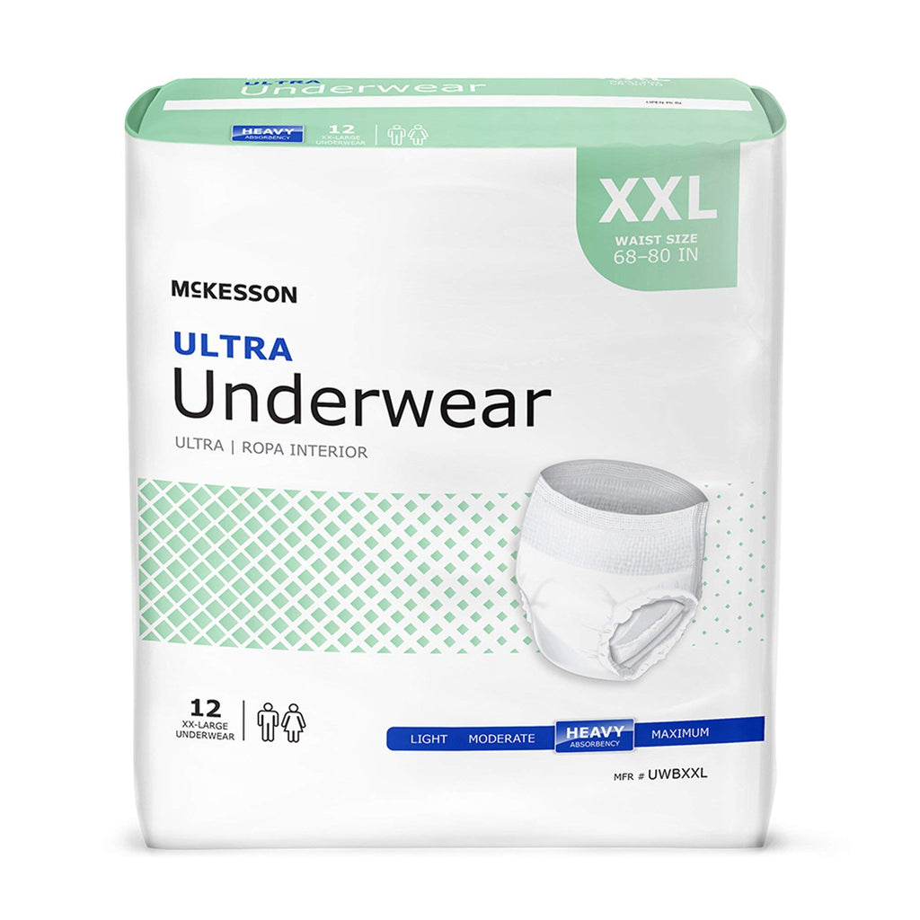 McKesson Ultra Adult Incontinence Underwear, [48 Count], Heavy Absorbency, XXL, 68-80 in. Unisex Bladder Leak Protection, Pull-On Style with Tear-Away Sides, Postpartum and Incontinence Support