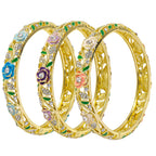 FIVESWEET Trendy 18K Gold Plated Bangle Bracelets Set for Women, Enamel Craft Jewelry-Floral Element , Retro Fashion Palace Style, Zinc Alloy with Rhinestones, 2.4Inch Diameter Fits Most Adults, Perfect Jewelry Gift Idea for Her, Girlfriend, Wife, Mom, Si