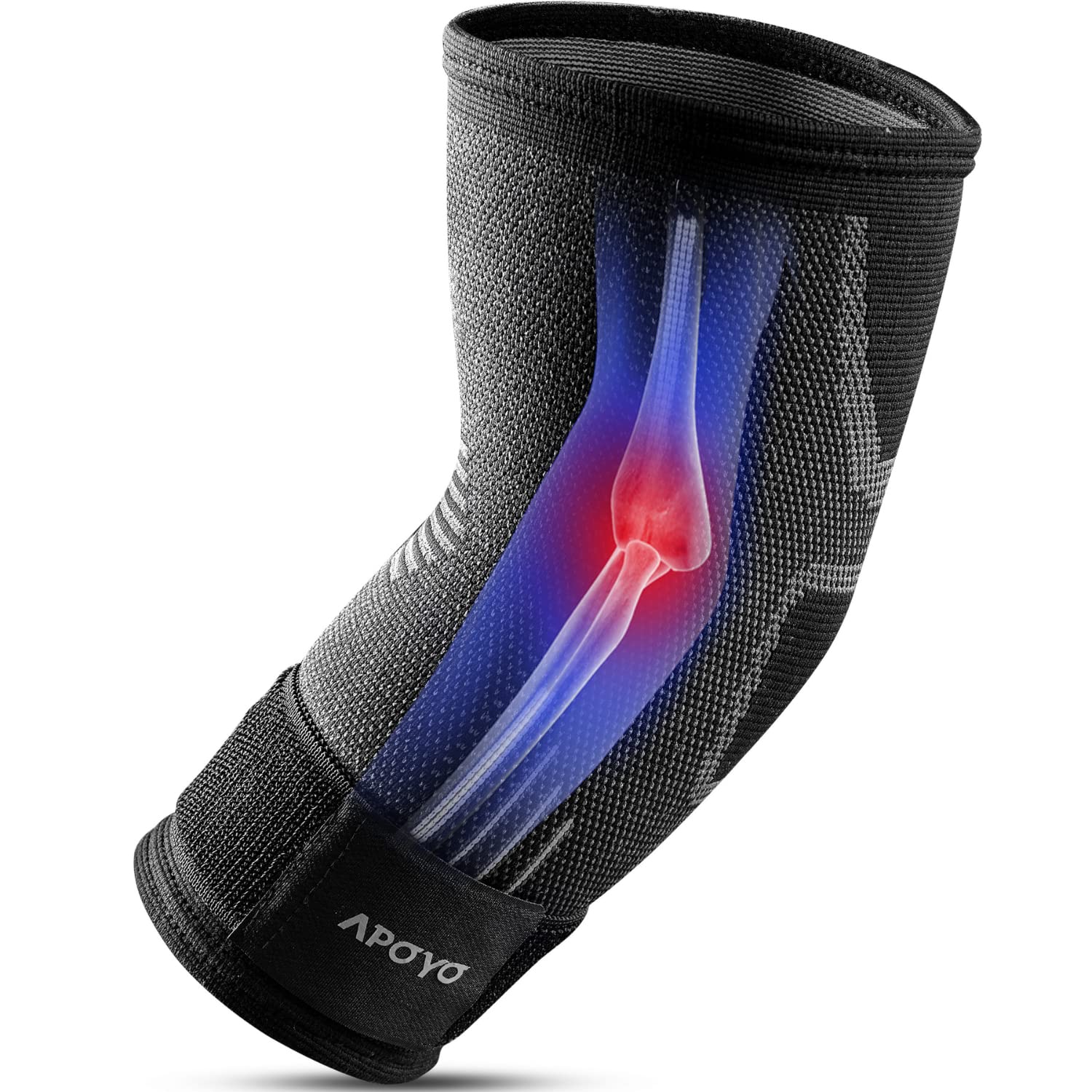 APOYO Elbow Brace for Tendonitis and Tennis Elbow, Compression Support Sleeve, Elbow Brace for Men and Women (Shipped From USA), With Adjustable Strap for Weightlifting, Arthritis, Workouts, Reduce Joint Pain During Fitness Activity (Small)