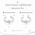 YWMAN Silver Flower Cuff Bracelet, Metallic Floral Chunky Bracelet for Women (Flower 1)