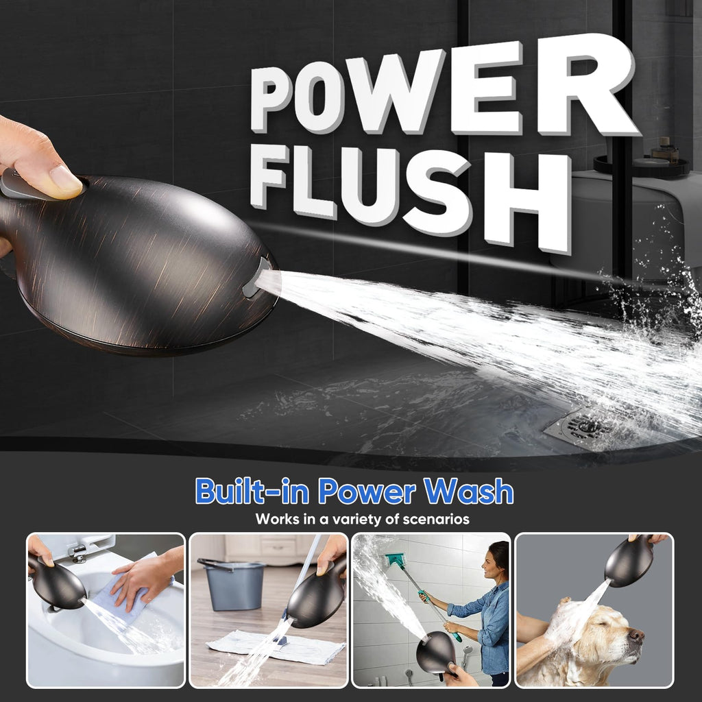 Cobbe 9-Function Shower Head with Built-in Power Spray, 1.8 GPM Water Saving ON/OFF Toggle Switch, High Pressure Handheld Showerhead with 1-Click Pause Button, Brass Bracket & 6ft Hose, ORB