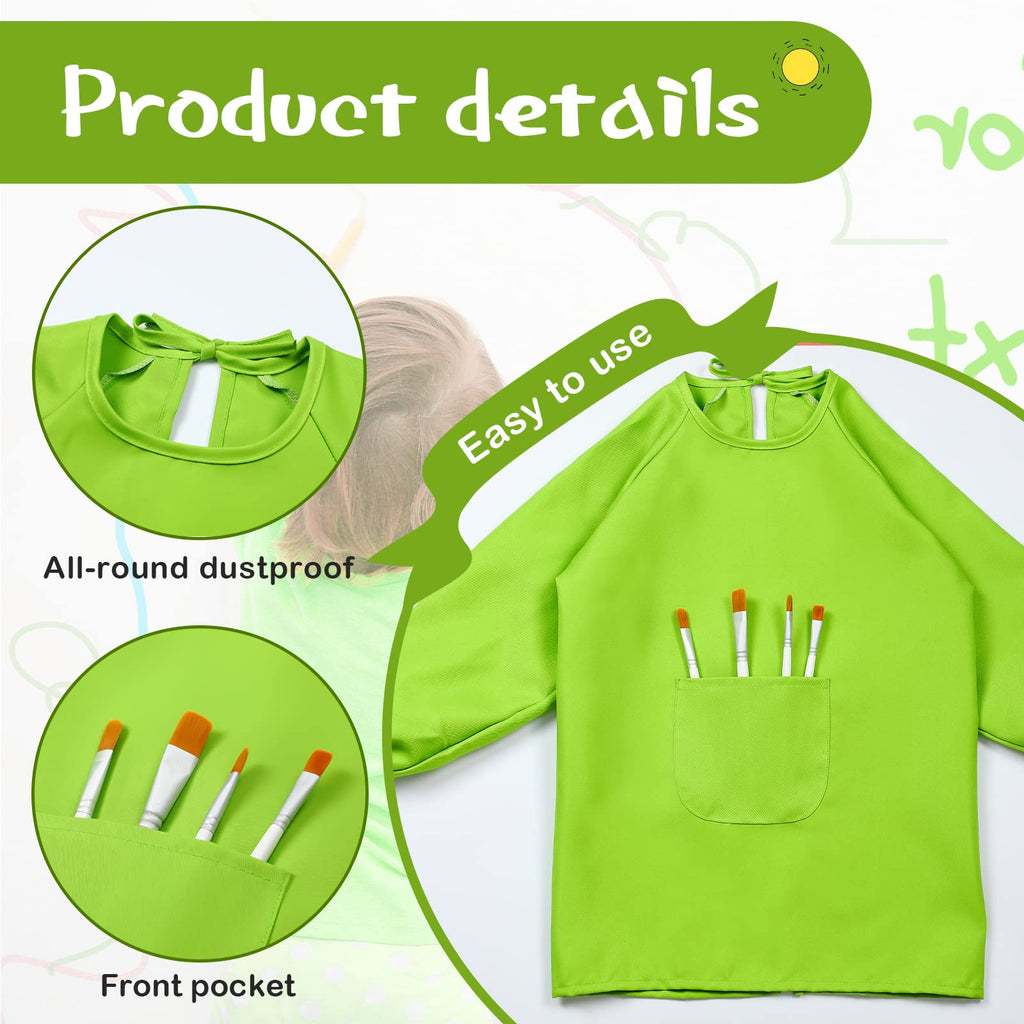 Geyoga 6 Pcs Kids Art Smock Painting Waterproof Toddler Artist Full Cover Long Sleeve Apron with Pocket for School Class, Age 3-8 (Multicolor)