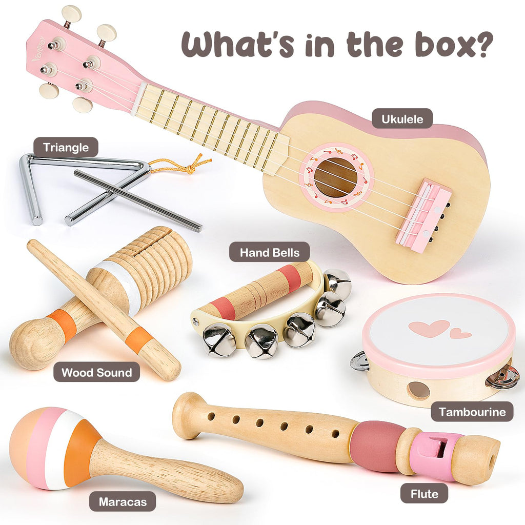 Vanplay Pink Guitar Set for Toddler Girl Toys 2-3 Year Old Birthday Gifts