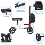 Economy Knee Scooter Steerable Knee Walker for Foot Injuries Compact Crutch Alternative with Dual Braking System (Red)