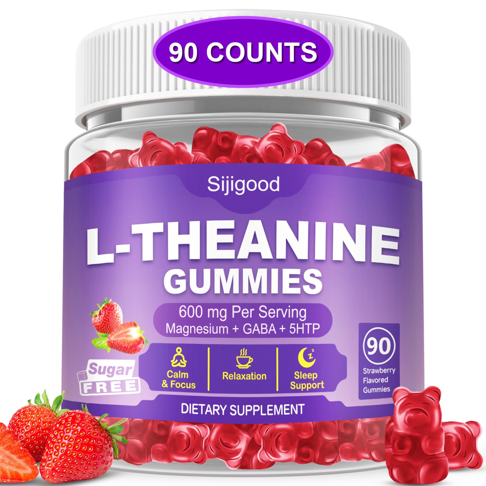 Sijigood 90 Count | L-Theanine Gummies for Kids & Adults, Strawberry Flavor