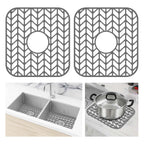 AWOKE Silicone Sink Protectors for Kitchen Sink, 12" x 11" Mat for bottom of sink, Center Drain Hole, Protect from Stains, Scratches, Dishwasher Safe Grid for Kitchen (2 Pack, Gray)