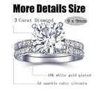 Engagement Rings For Women Wedding Rings Fake Engagement Ring Set Travel 18K White Gold Plated Promise Rings For Her 3 Carat 3CT Round Cubic Zirconia CZ Bridal Ring Sets Cheap Band 2pcs, Size 7.5