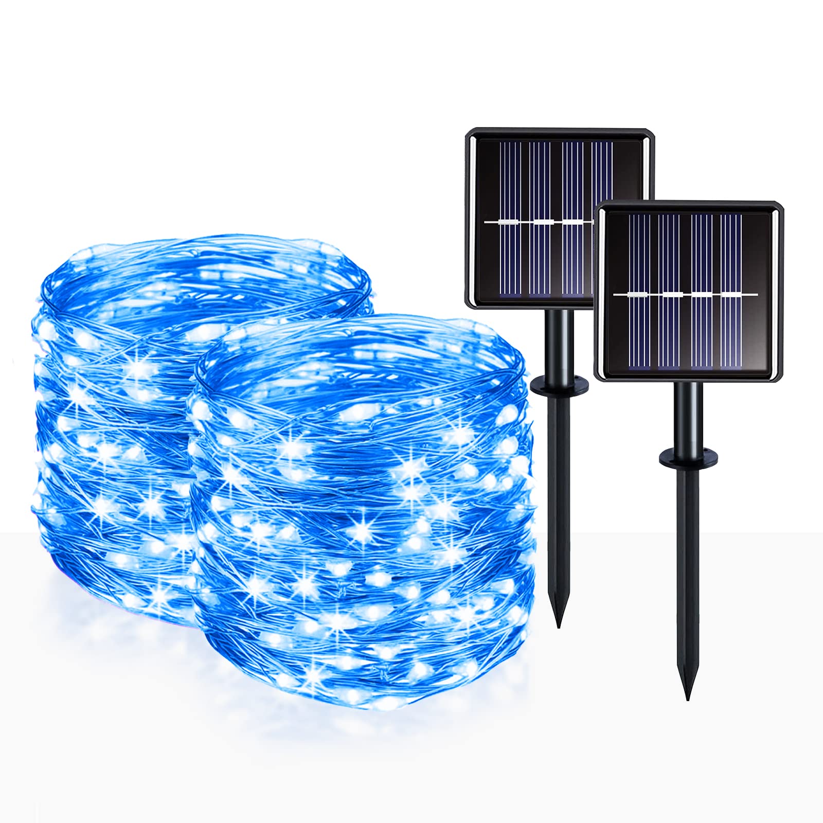 suddus 2 Pack 33ft Solar Fairy String Lights Small, 100 Led Blue Solar Fairy Lights Outdoor, 8 Modes Solar Christmas Lights Copper Wire for Trees Garden Patio Yard Deck Fence Party Decorations