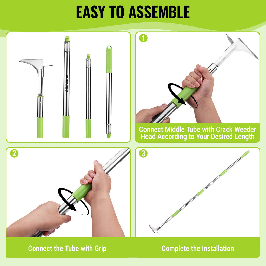 WORKPRO Crack Weeder, Stainless Steel Crevice Weeding Tool with Adjustable Long Handle (27"-54")