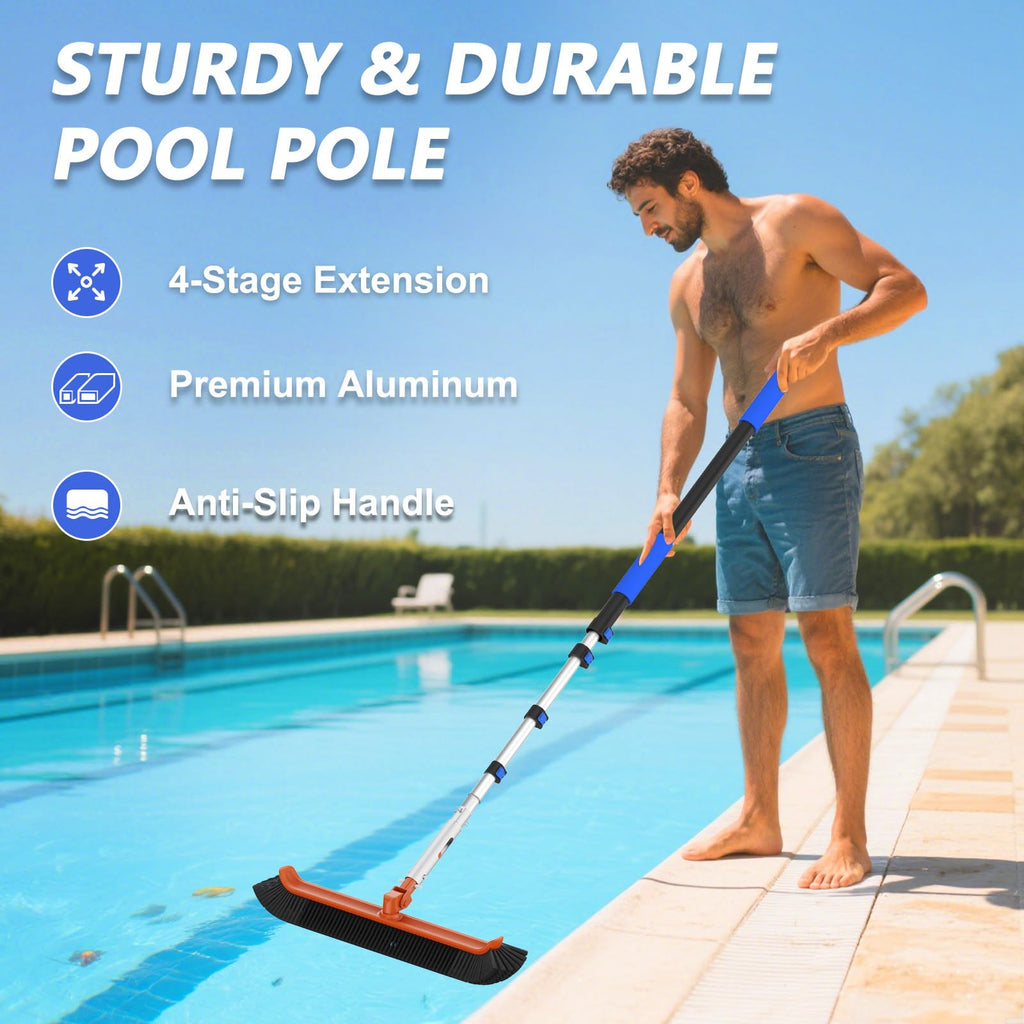 SKGPOLE 16FT Swimming Pool Pole with Brush, Upgraded Pool Pole Telescopic 16ft Heavy Duty with 19" Pool Brush Head, Adjustable Length 4 to 16 Feet, Universal Pole for Skimmer Net, Brush, Vacuum Head