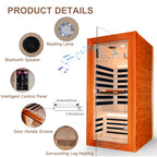 OUTEXER Far Infrared Sauna Home Sauna Spa Room Low-EMF 1020W Indoor Wood Saunas for Home with 7 Color Light 31.5"x31.5"x63"