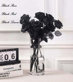 Laelfe Halloween Black Roses Artificial Flowers, 12 PCS Fake Silk Flower Long Stem Artificial Rose for Home Wedding Party Decorations(Black Halloween)