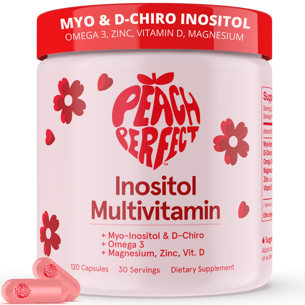 Peach Perfect Inositol Multivitamin – Myo-Inositol & D-Chiro 40:1 Blend, Omega-3, Vitamin D3, Magnesium, Zinc – Supports Women’s Health, Mood, Energy, Supplement – 30 SVG