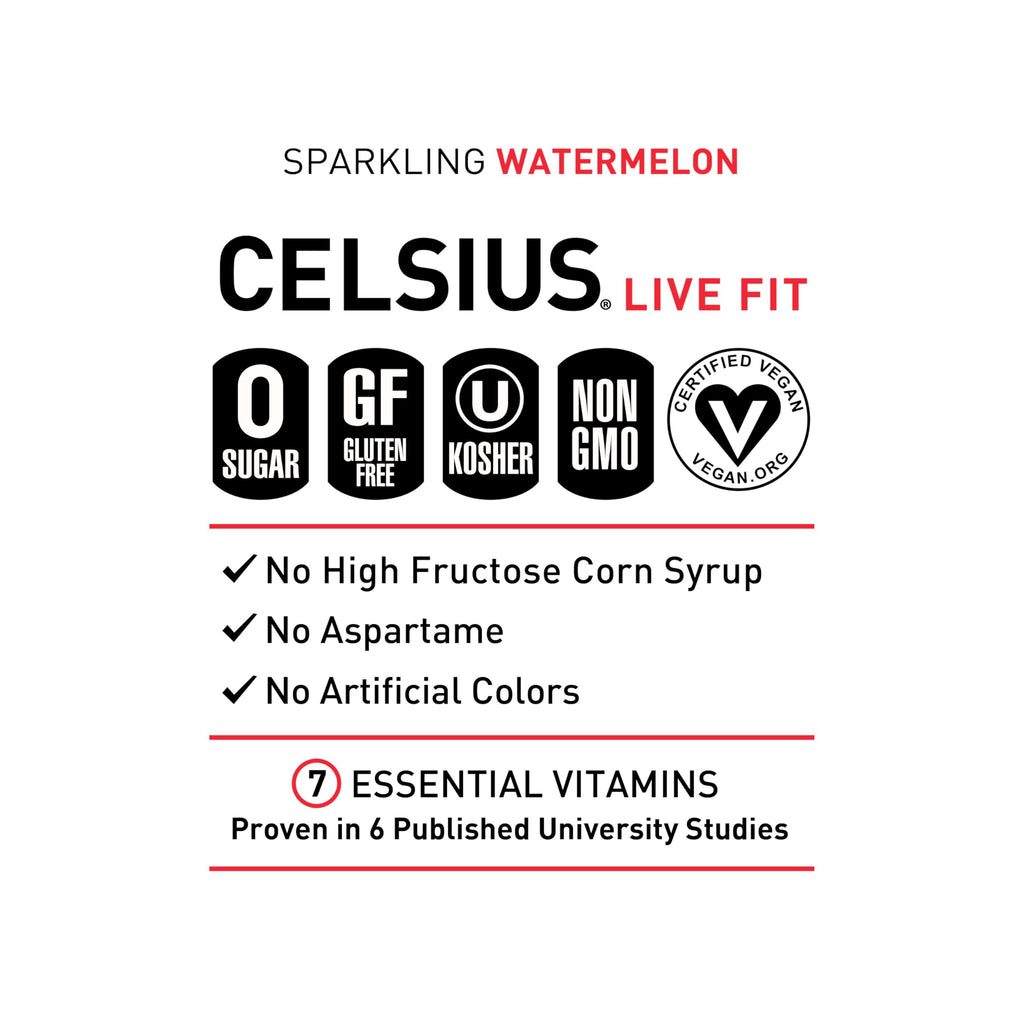CELSIUS Sparkling Watermelon, Sugar Free Energy Drink, 12 Fl Oz (Pack of 12)