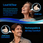 OTC Hearing Aids for Seniors & Adults - Rechargeable, 25+ Hour Battery Life, Advanced Noise Cancellation, 5-Level Volume & Memory, Clear Sound, Comfort-Fit