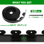 Tegarbed No Dig Landscape Edging 2 Inch x 100 FT, Heavy Duty Flexible Plastic Garden Border with 150 Spiral Spikes, Lawn Edging for Flower Beds, Walkways, Tree Rings, Mulch Beds and Landscaping, Black